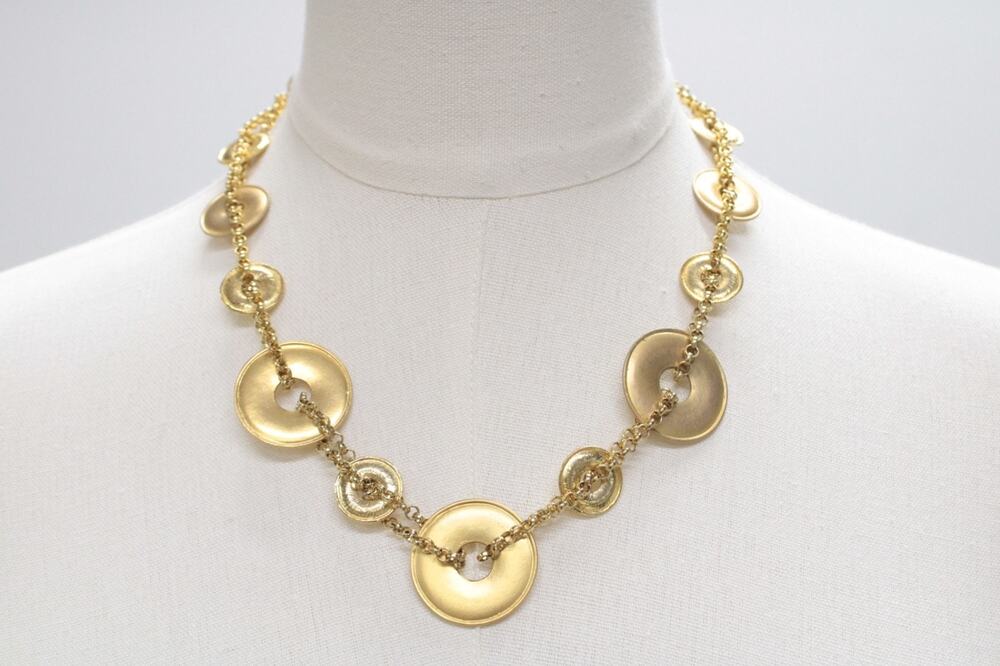 Vintage Casual Corner Gold Tone Open Disc Coin Station Necklace Toggle 20"